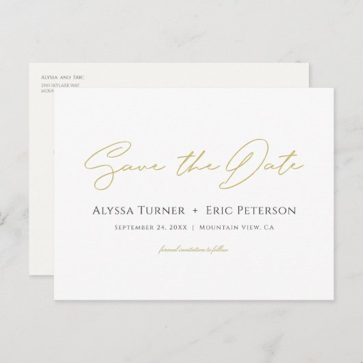 Eenvoudig elegant modern Gold Wedding Save the Dat Aankondigingskaart (Voorkant / Achterkant)