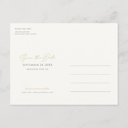 Eenvoudig elegant modern Gold Wedding Save the Dat Aankondigingskaart (Achterkant)