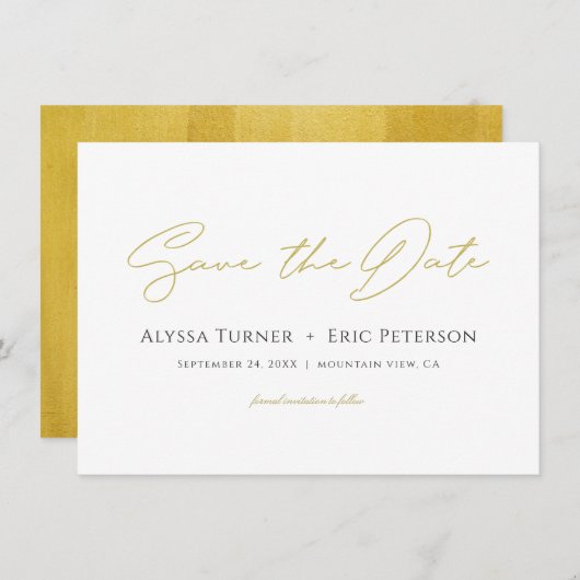 Eenvoudig elegant modern Gold Wedding Save the Dat Save The Date (Voorkant / Achterkant)