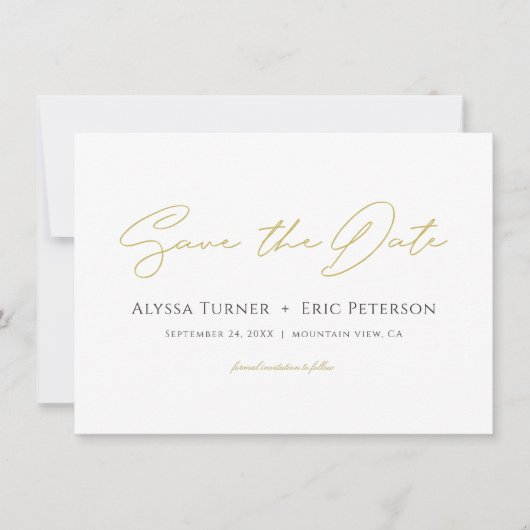 Eenvoudig elegant modern Gold Wedding Save the Dat Save The Date (Voorkant)