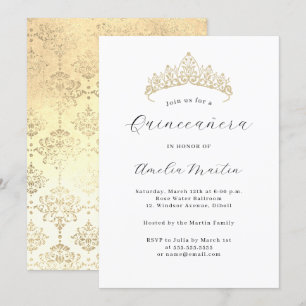 Eenvoudig Elegant Modern Goud Tiara Quinceanera Kaart