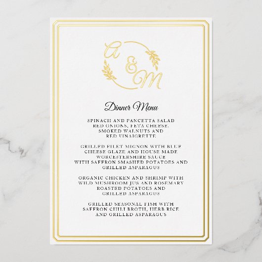 Eenvoudig Elegant Modern Gouden Folie Diner Menu Uitnodiging (Voorkant)