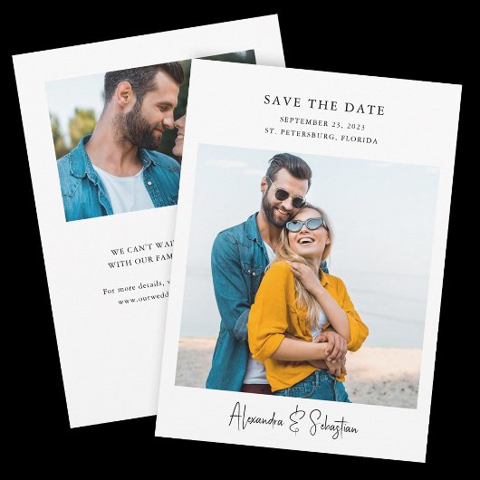 Eenvoudig Elegant Modern Handschrift 2 foto's Save The Date