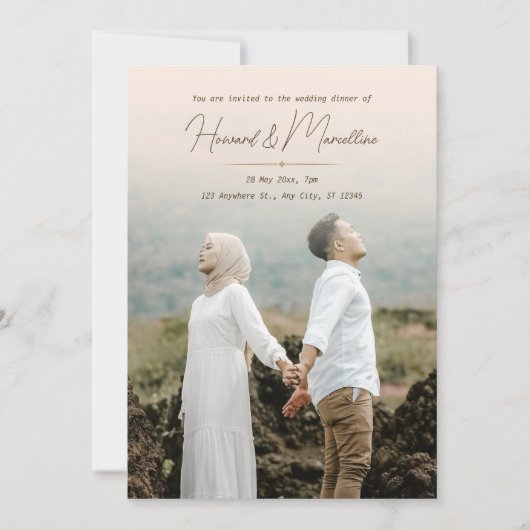 Eenvoudig elegant modern huwelijksdiner met foto kaart (Voorkant)