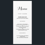 Eenvoudig Elegant | Modern huwelijksmenu Menu<br><div class="desc">Een eenvoudig maar elegant huwelijksmenu, met de cursussen, entrees en desserts die beschikbaar zijn voor de gasten. Dit ontwerp is voorzien van een elegant script lettertype voor de titel, en een eenvoudig, duidelijk sans-serif lettertype voor de tekst. De getoonde kleuren zijn subtiel donkergrijs. Deze kunnen, samen met de lettertypen, volledig...</div>