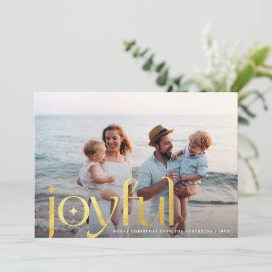 Eenvoudig Elegant Modern Joyful 1 foto goud Feestdagenkaart (Staand voorkant)