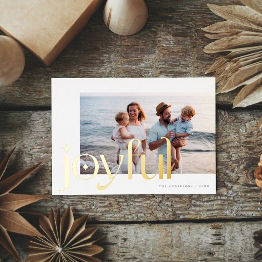 Eenvoudig Elegant Modern Joyful 1 foto wit goud Folie Feestdagenkaart