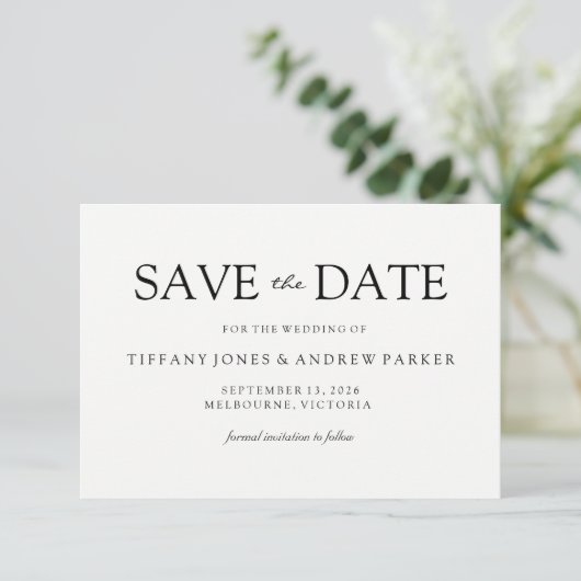 Eenvoudig Elegant Modern Manuscript Wedding sparen Save The Date (Staand voorkant)