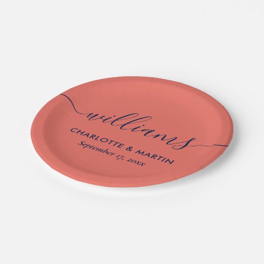 Eenvoudig Elegant modern marinesblauw en koraal hu Papieren Bordje (Gekanteld)