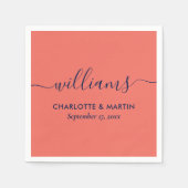 Eenvoudig Elegant modern marinesblauw en koraal hu Servet (Voorkant)