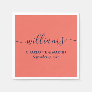 Eenvoudig Elegant modern marinesblauw en koraal hu Servet