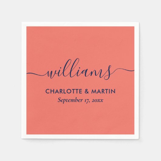 Eenvoudig Elegant modern marinesblauw en koraal hu Servet (Voorkant)