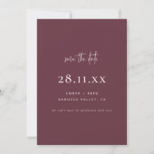 Eenvoudig Elegant Modern Minimalistisch Bourgondis Save The Date (Voorkant)