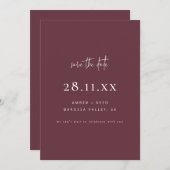 Eenvoudig Elegant Modern Minimalistisch Bourgondis Save The Date (Voorkant / Achterkant)