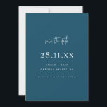 Eenvoudig Elegant Modern Minimalistisch Peacock Bl Save The Date<br><div class="desc">Kan volledig worden aangepast aan uw behoeften. © Gorjo Design. Gemaakt voor je via het Zazzle platform. // Op zoek naar overeenkomende objecten? Andere kantoorbenodigdheden uit de set die beschikbaar is in de afdeling "collecties" van mijn winkel. // Hulp nodig bij het aanpassen van uw ontwerp? Heb je andere ideeën?...</div>
