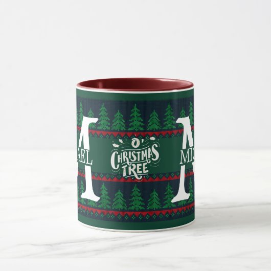 Eenvoudig Elegant Modern Monogram Kerstvakantie Mok (Midden)