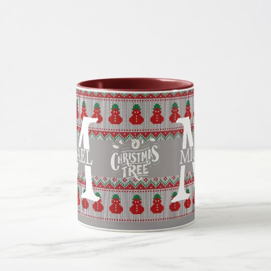 Eenvoudig Elegant Modern Monogram Kerstvakantie Mok (Midden)