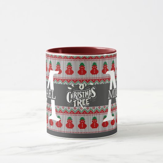 Eenvoudig Elegant Modern Monogram Kerstvakantie Mok (Midden)