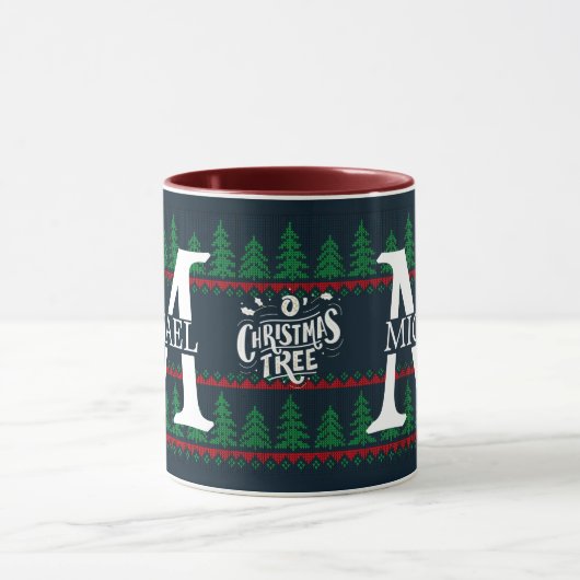 Eenvoudig Elegant Modern Monogram Kerstvakantie Mok (Midden)