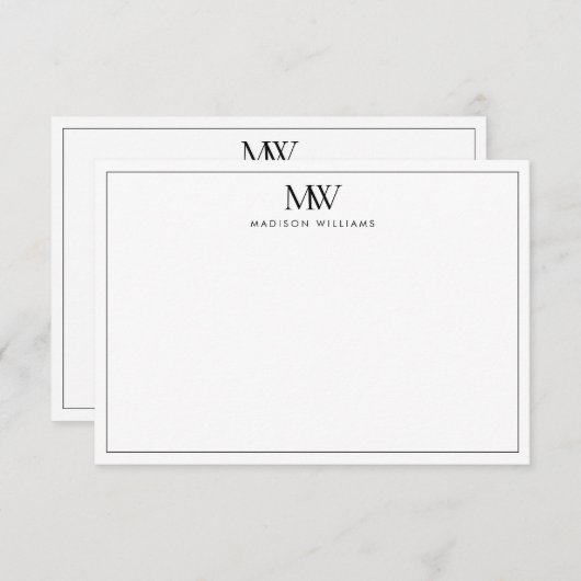Eenvoudig Elegant modern Monogram Notitiekaartje (Voorkant / Achterkant)