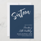 Eenvoudig Elegant Modern Navy Blue Sweet 16 Script Kaart (Voorkant)