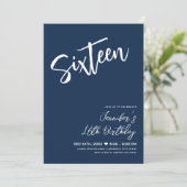 Eenvoudig Elegant Modern Navy Blue Sweet 16 Script Kaart (Staand voorkant)