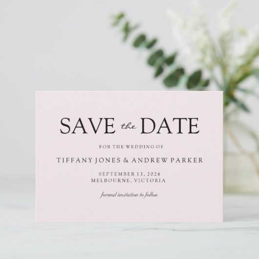 Eenvoudig Elegant Modern Peach Wedding Save the da Save The Date (Staand voorkant)