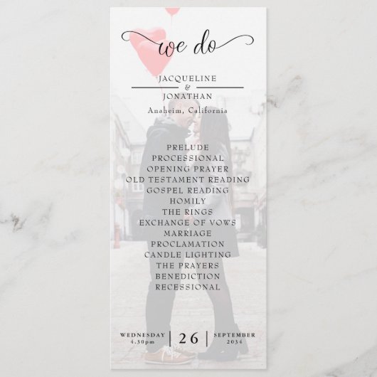 Eenvoudig Elegant Modern Photo Wedding Programmakaart (Voorkant)