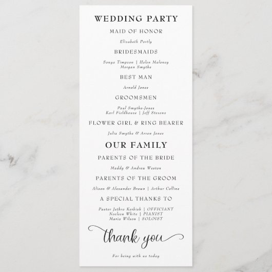 Eenvoudig Elegant Modern Photo Wedding Programmakaart (Achterkant)