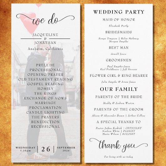 Eenvoudig Elegant Modern Photo Wedding Programmakaart