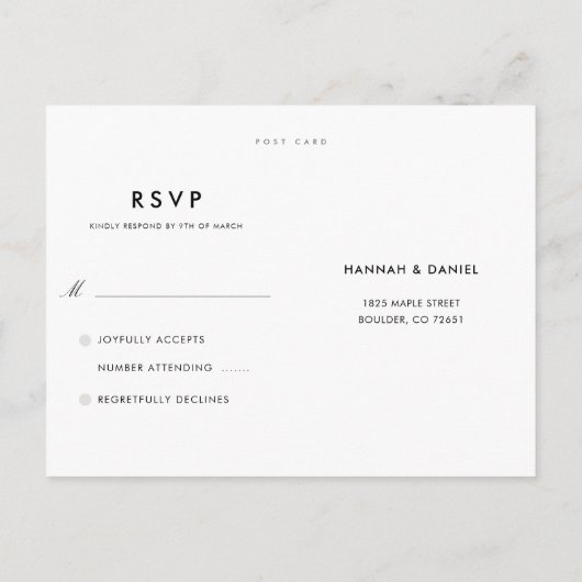 Eenvoudig Elegant modern RSVP-Briefkaart Uitnodiging Briefkaart (Achterkant)