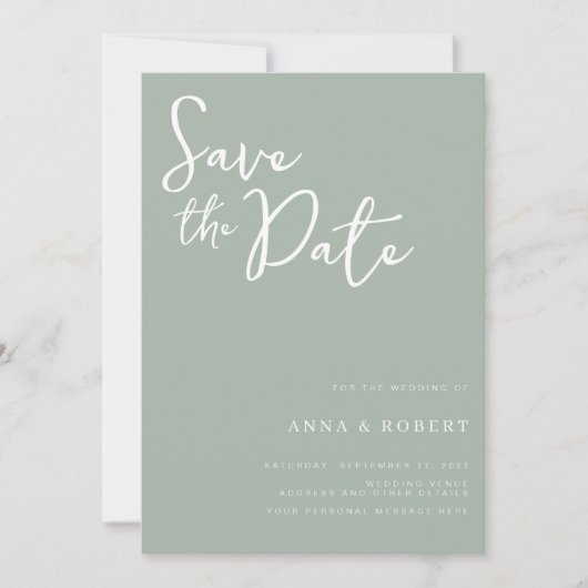 Eenvoudig Elegant Modern Sage Green Wedding Save The Date (Voorkant)