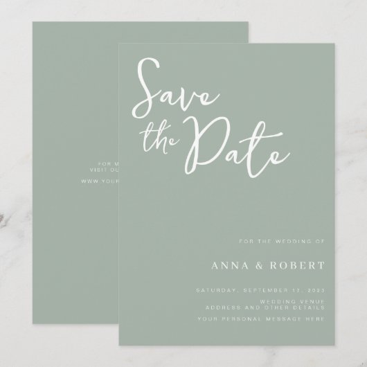 Eenvoudig Elegant Modern Sage Green Wedding Save The Date (Voorkant / Achterkant)