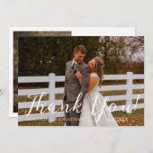 Eenvoudig Elegant Modern Script 2 foto's bruiloft Bedankkaart (Voorkant / Achterkant)