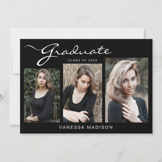 Eenvoudig Elegant modern script | 3 Foto-Afstudere Aankondiging (Voorkant)