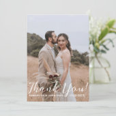 Eenvoudig Elegant Modern Script 4 foto's bruiloft Bedankkaart (Staand voorkant)