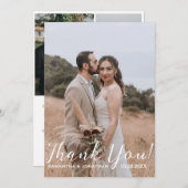 Eenvoudig Elegant Modern Script 4 foto's bruiloft Bedankkaart (Voorkant / Achterkant)