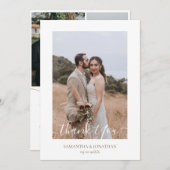 Eenvoudig Elegant Modern Script 4 foto's bruiloft Bedankkaart (Voorkant / Achterkant)