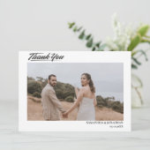 Eenvoudig Elegant Modern Script 4 foto's bruiloft Bedankkaart (Staand voorkant)