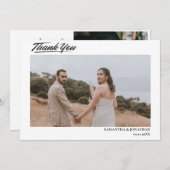 Eenvoudig Elegant Modern Script 4 foto's bruiloft Bedankkaart (Voorkant / Achterkant)