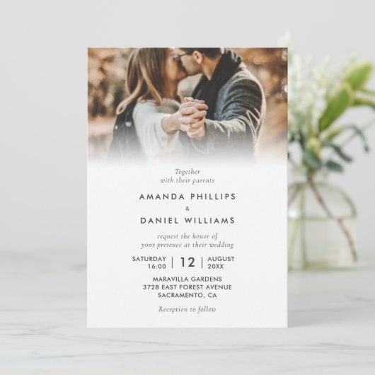 Eenvoudig Elegant modern script 4 Photo Wedding Kaart (Staand voorkant)