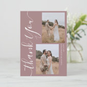 Eenvoudig Elegant Modern Script 5 foto's bruiloft Bedankkaart (Staand voorkant)
