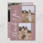 Eenvoudig Elegant Modern Script 5 foto's bruiloft Bedankkaart (Voorkant / Achterkant)