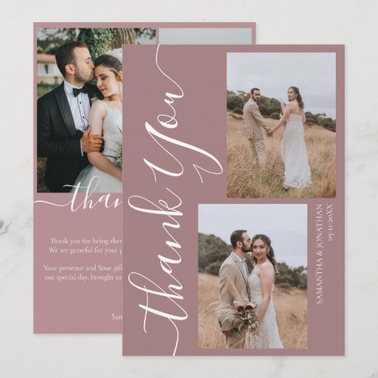 Eenvoudig Elegant Modern Script 5 foto's bruiloft Bedankkaart (Voorkant / Achterkant)