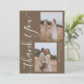Eenvoudig Elegant Modern Script 5 foto's bruiloft Bedankkaart (Staand voorkant)
