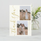 Eenvoudig Elegant Modern Script 5 foto's bruiloft Bedankkaart (Staand voorkant)