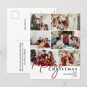 Eenvoudig Elegant modern Script 6 foto Kerstmis Feestdagenkaart