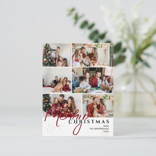 Eenvoudig Elegant modern Script 6 foto Kerstmis Feestdagenkaart (Staand voorkant)