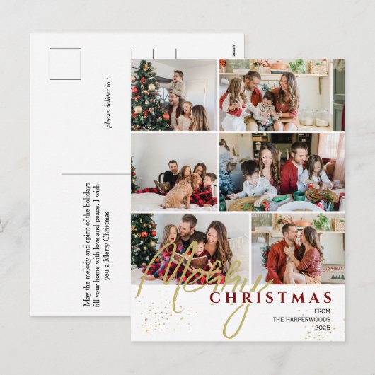 Eenvoudig Elegant modern Script 6 foto Kerstmis Feestdagenkaart (Voorkant / Achterkant)
