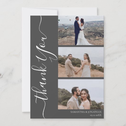 Eenvoudig Elegant Modern Script 6 foto's bruiloft Bedankkaart (Voorkant)